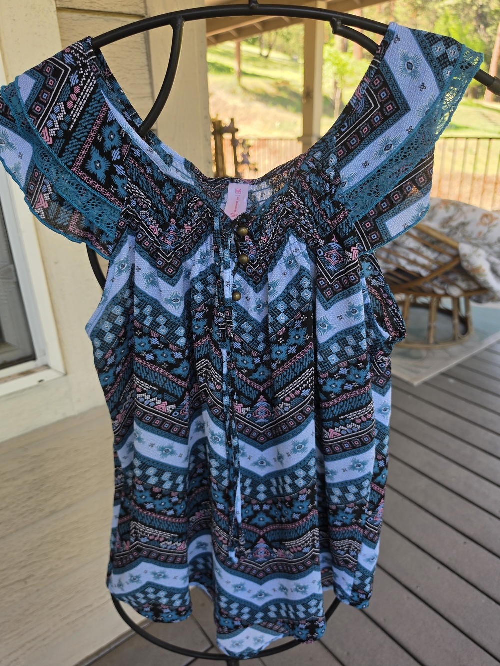 No Boundaries Teal and Black Off-Shoulder Smocked Camisole
